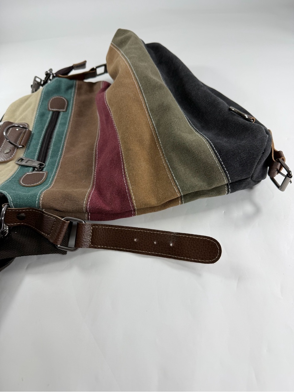 MANJIANGHONG Striped Heavy Canvas Convertible Backpack Tote Crossbody Travel Bag - Picture 7 of 11